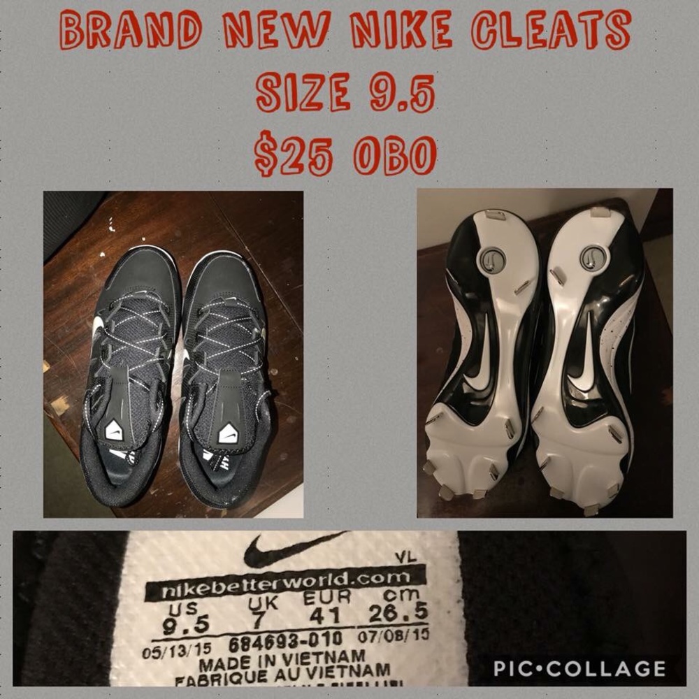 Brand New Nike Metal Cleats Black/White 9.5